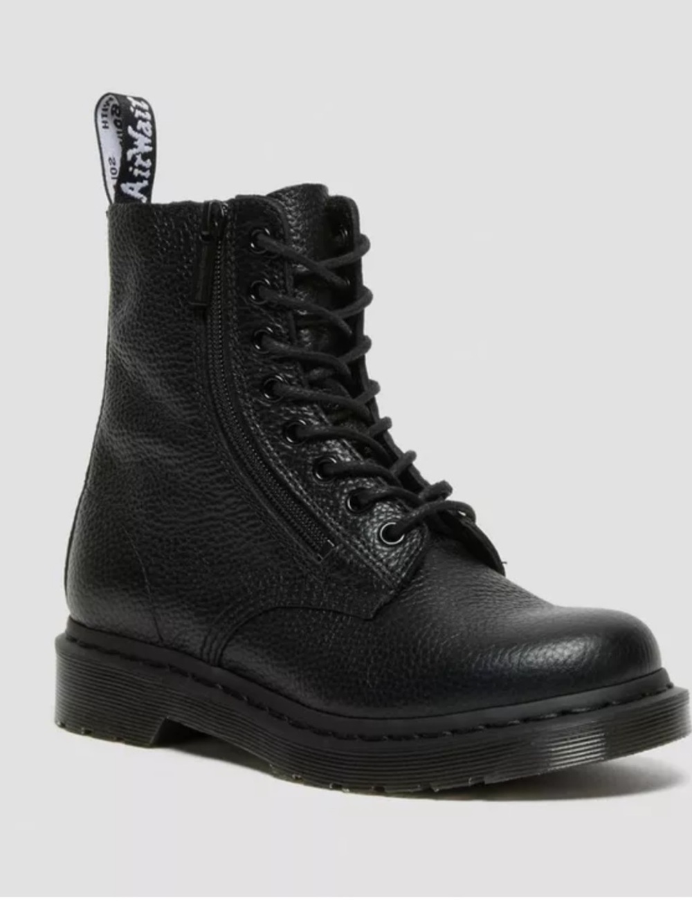 Dr. Martens 1460 Pascal w/ Zipper Pebbled Leather Combat Boot Black 9